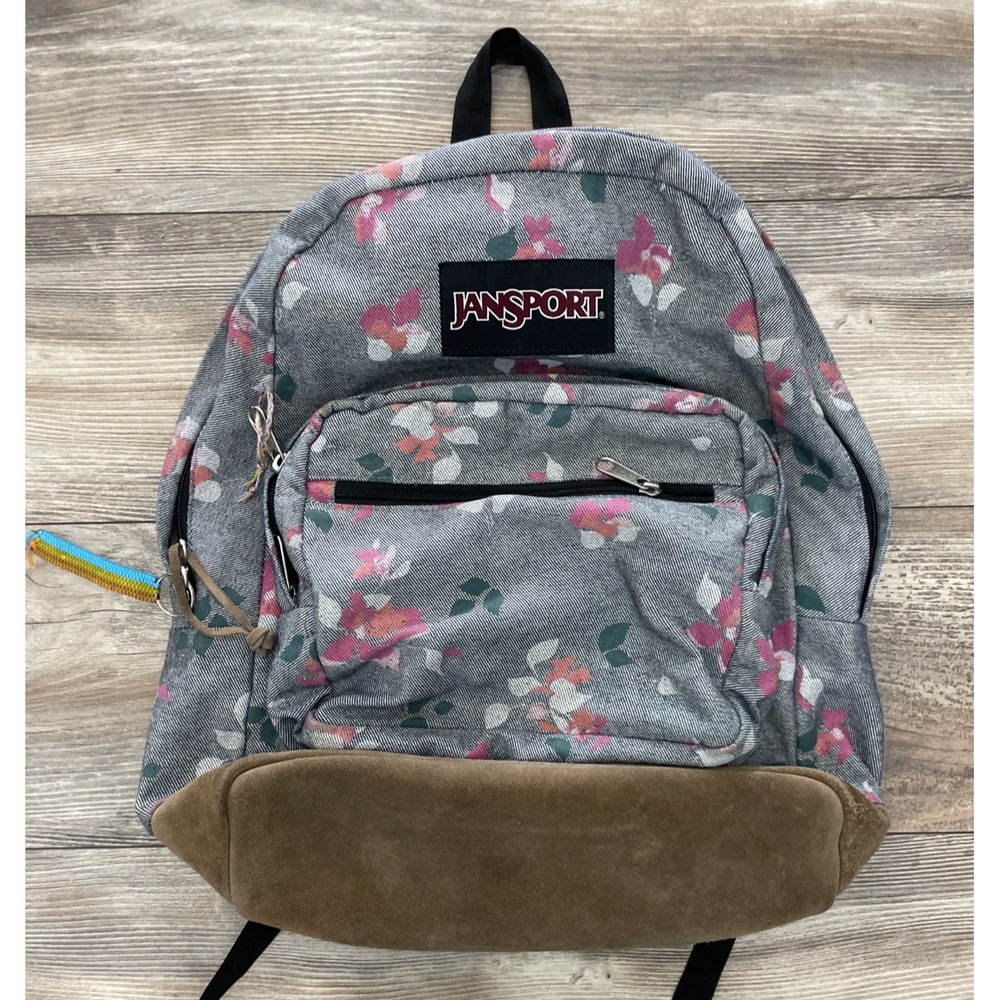 JanSport Originals Right Pack Floral Denim Canvas Suede Bottom Backpack JS00T62A